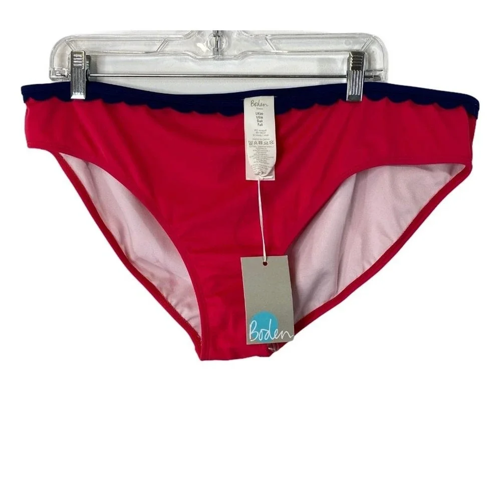 New‎  Boden  Womens Pink Bikini Navy Scalloped Hemline Swimsuit Bottom